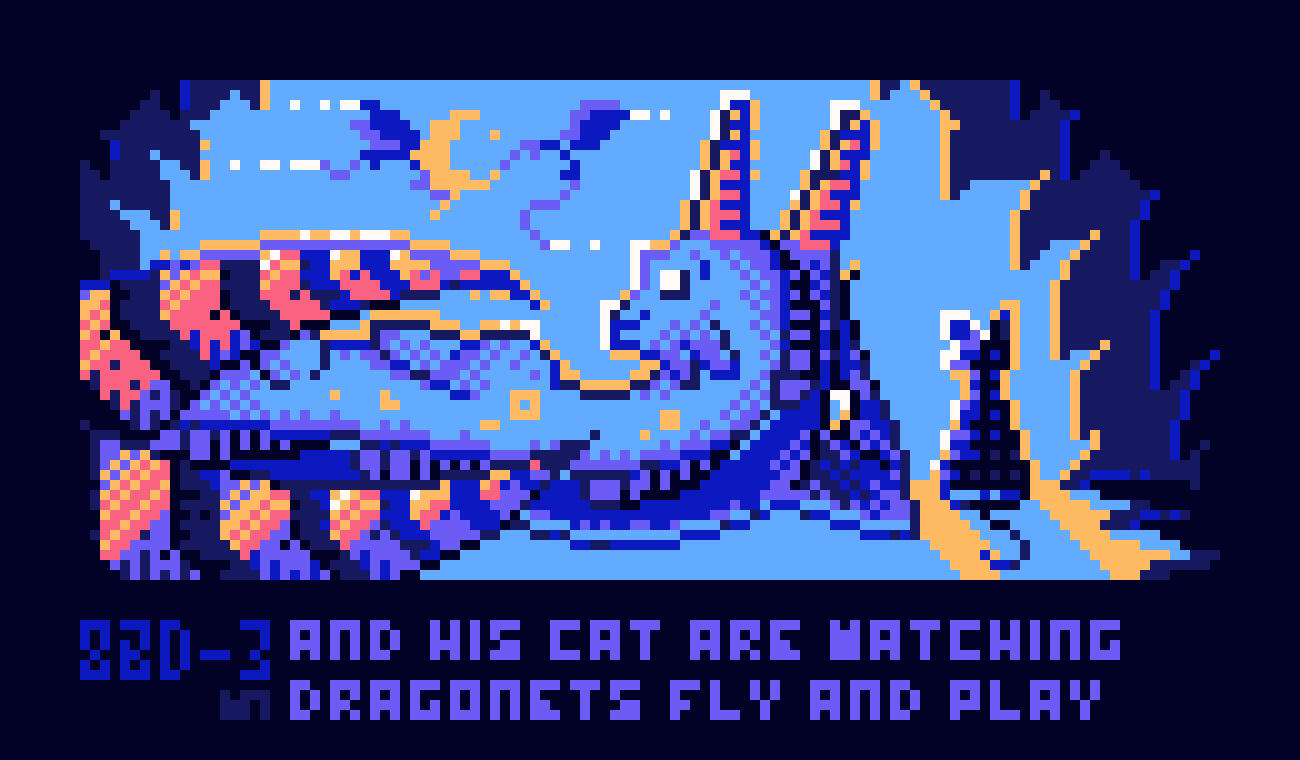#8BitDrake no.3 and his cat watching dragonets fly and play.